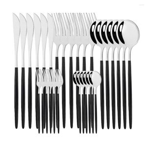 Conjuntos de vajilla 30 piezas Juego de plata negra Cuchillo de acero inoxidable Tenedor Cuchara Cubiertos Vajilla de cocina Cubiertos al por mayor