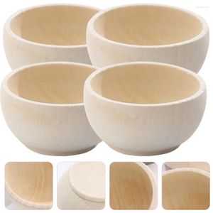 Conjuntos de vajilla 4 PCS Pequeño tazón de madera Juguetes DIY Tazones Cocina simulada Niños Artesanía Cubiertos Suministros Niño Mini