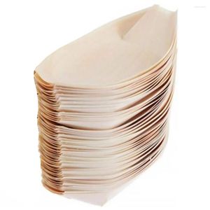 Ensembles de vaisselle 50 pièces Sushi bateau bois Snack conteneur bol jetable assiettes en papier bambou plateau de service dîner en carton