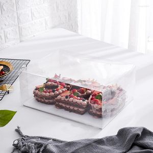Ensembles de vaisselle 6/8 pouces Boîte d'emballage de gâteau en PET de qualité transparente Boîtes de tasse rectangulaires DIY Dessert Pizza Porte-anniversaire Ustensiles de cuisson 10pc