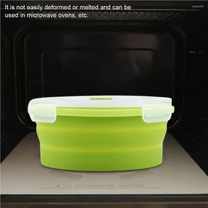 Juegos de vajilla Caja Bento de silicona redonda de 800 ml Recipiente plegable para microondas para almuerzo (verde claro)