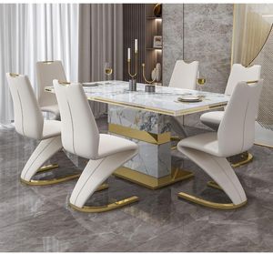 Ensembles de vaisselle Table de roche lumineuse maison moderne Simple luxe haut de gamme Tables à manger rectangulaires et chaises combinaison