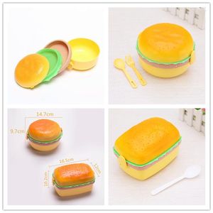 Ensembles de vaisselle EMS 96 pièces/lot Double niveau Hamburger boîte à déjeuner conteneur stockage avec fourchette enfants bonbons décor à la maison