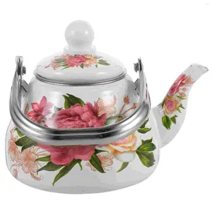 Ensembles de vaisselle Bouilloire à thé en émail Théière vintage Pot chinois Cuisinière à eau 1L Petit motif floral