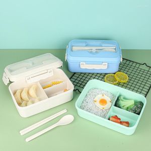 Ensembles de vaisselle boîte à déjeuner école enfant avec cuillère baguettes paille de blé micro-ondes conteneur de stockage enfants Bento
