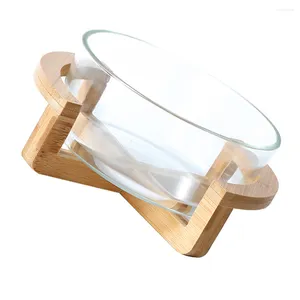 Ensembles de vaisselle Plateaux en plastique Vaisselle en verre à dessert Mélange polyvalent Base en bois Réservoir de stockage de glace résistant à la chaleur