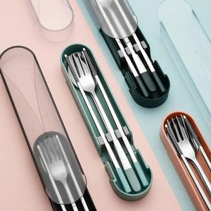 Ensembles de vaisselle Vaisselle portable 304 en acier inoxydable Style coréen trois pièces ensemble de fourchettes baguettes cuillères étudiant voyage en plein air