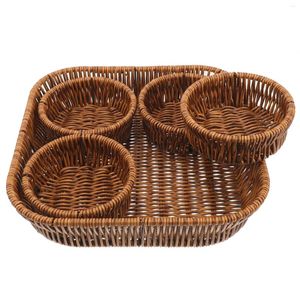 Ensembles de vaisselle Panier de rangement en rotin Compartiments Fruits pour collations Paniers ronds séchés Petit