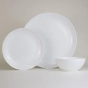 Ensembles de vaisselle blanc 12 pièces ensemble de vaisselle bols en porcelaine durables assiettes résistantes aux éclats lavables au lave-vaisselle au micro-ondes