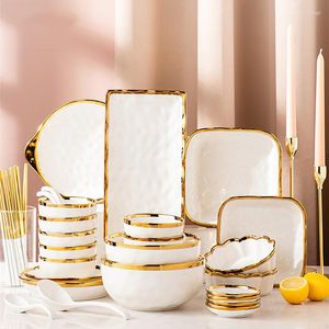 Dinnerware Sets White Ceramic Plates Phnom Penh Tableware Salad Soup Bowl Dinner Dishes Wedding Decoration Household Kitchen