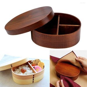 Ensembles de vaisselle Boîte à lunch en bois Boîtes à bento de pique-nique Style japonais 1 couche 3 grilles Outils de cuisine