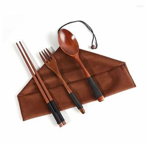 Ensembles de vaisselle, ustensiles en bois pour manger, vaisselle en bois Portable, couverts faits à la main, ménage voyage pique-nique bureau