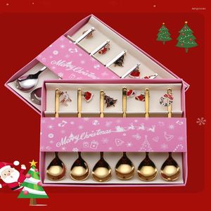 Juegos de vajilla Zollor Coffee Spoon Mezcla Cosas con revocación de cucharas de acero inoxidable Juego de regalo de Navidad adornos