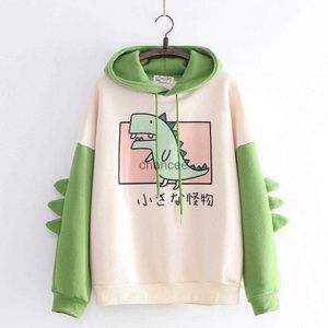 Dinosaur de caricaturas de caricatura de gran tamaño Women Swein Swint Cashon Tope Corean Style Swinter Swinter Dino Coldie Tops HKD230725