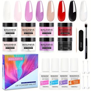 Dip Powder Nail Kit Starter 8 Colors Negro blanco rosa rojo acrílico Dippping polvo Juego de líquido esencial con baretop Shick Saver para el arte de las uñas francesas