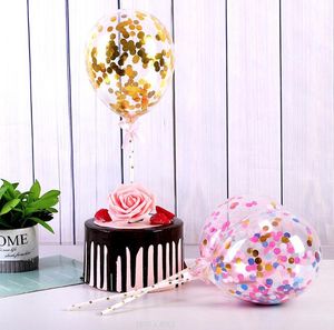 Vente directe ballon de décoration de gâteau ins net latex rouge 5 pouces ballon de confettis transparent à paillettes GC2127