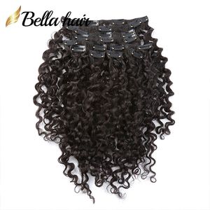 Clip in / on Extensiones de cabello humano Cabello liso Tejidos Cuerpo Rizado Onda profunda Natural Negro Virgen Trama doble 21 Clips 10 Piezas