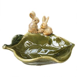 Plats pastorale rétro porcelaine lapin porte-savon décoratif en céramique feuille boîte à savon cadeau artisanat ornement fournitures de salle de bain