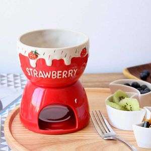 Dishes Plates Ceramic Strawberry Chocolate Fondue Set Porcelain Diy Serving for Cheese Icecream Y2303