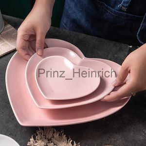 Dishes Plates Morandi Color Heartshaped Ceramic Plate Exquisite Porcelain Western Food Large Plate Tea Tray Pastry Fruit Bowls Cooking Dishes J230626