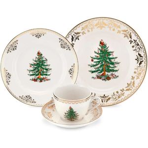 Dishes Plates Spode Christmas Tree Gold 4Piece Setting | Made of Fine Earthenware Collection Service for 1 Dinner Plate Salad 231113
