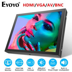 Affichage Eyoyo Mini moniteur de 8 pouces 1024x768 Résolution Affichage d'écran LCD TFT avec entrée vidéo HDMI / VGA / USB / AV pour PC DVD DVR CCD