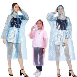 Jetable Enfants Adulte Imperméable Transparent Étanche En Plastique Pluie Poncho Capuche Dame Hommes Voyage Camping Vêtements De Pluie Costume YF0091