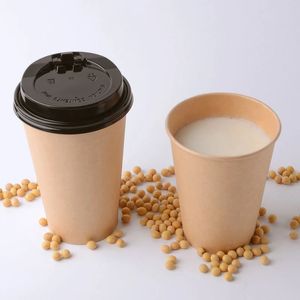 Tasse en papier kraft à café jetable avec couvercle pour les fournitures de fête à consommation chaude