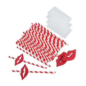 Gobelets jetables pailles, 50 pièces, lèvres rouges et papier décoratifs pour boissons de Cocktail, fournitures de décoration pour fête de remise de diplôme