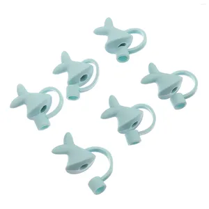 Tazas desechables pajitas 6 pcs enchufe polvo de paja Dolphin cola punta de dibujos animados cubierta protector gel gel niña