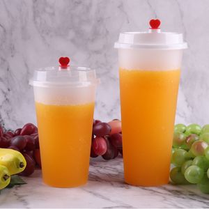 Disposable Cups Straws hard reusable BubbLe Tea cup disposable plastic milk tea boba for party with lid and straw verrine glasses goblet 230511