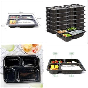 Vaisselle jetable New400Pcs/Lot Contenants de préparation de repas Boîte de rangement des aliments à 4 compartiments Coffre-fort pour micro-ondes Boîtes à lunch en gros Rrd1248 Otzo1