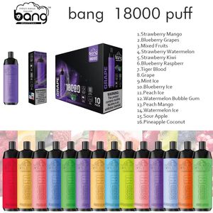 Bang 18000 Puffs Cuir Cuir Disposable Vape Bang 18K Electronic Cigarette Vape Toll Airflow Réglable 16 Color Device Puff 18K VAPER