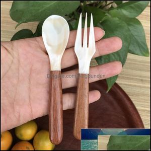 Cubiertos desechables Nuevo Hogar Adorable Concha marina Tenedor Cuchara Flor Pera Costura de madera Salsa de caviar Más Suministros de cocina Entrega directa Ot8Ri