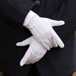 Gants jetables 2 paires uniformes coton blanc / nylon défilé costume femmes hommes unisex main pour gardien d'honneur de smoking formel