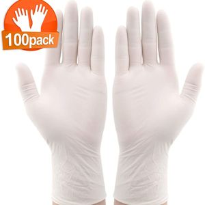 Disposable gloves latex dishwashing rubber catering rubber plastic food white surgery nitrile gloves thickening (1 box of 100) 201021