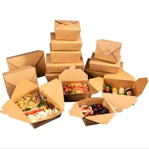 Caja de embalaje desechable de papel Kraft para llevar, contenedores de comida para aperitivos, Pasta, pollo frito, barbacoa, Picnic, accesorios de cocina