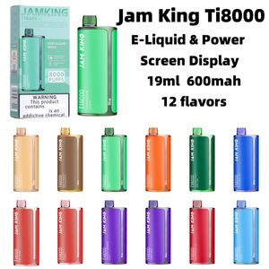 Vape jetable jetable Jam King Ti8000 bouffées en gros vape desechable Ecig 19 ml prérempli rechargeable affichage de l'écran de puissance cigarette jetable Chine