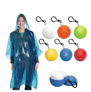 Impermeable desechable con cubierta de bola de plástico Bola de viaje Llavero portátil Bolas Poncho Emergencia Desechable-Ropa impermeable de color sólido