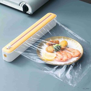 Disposable Take Out Containers Plastic Film Cutter Dispenser Wall Mount Cling Wrap Cutter Organizer Reusable Dustproof For Kitchen Use R230726