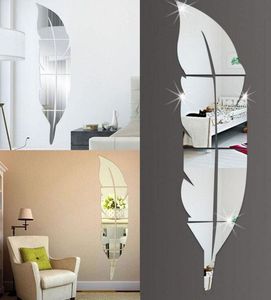 DIY 3D moderno pluma pluma estilo acrílico espejo pegatinas de pared decoración del hogar 73*18 CM