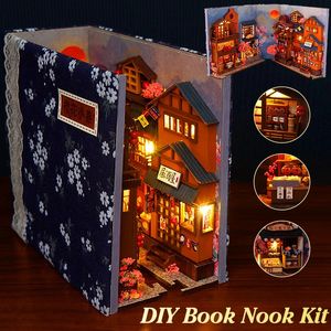 Kit de coin de livre bricolage 3D Puzzle en bois bibliothèque insérer décoration avec lumière LED Mini maison de poupée modèle bibliothèque décoration de la maison cadeau 240105