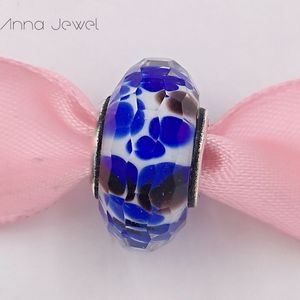 DIY Charm Bracelets ﾠ joyería pandora murano espaciador para hacer pulseras brazalete New Blue Faceted Glass spacer bead para mujeres hombres regalos de cumpleaños fiesta de bodas 791609