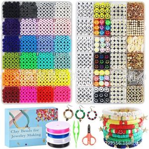 Kits para hacer pulseras de arcilla DIY, cuentas de arroz, arcilla polimérica, cara sonriente, alfabeto, cadena con cuentas, hecho a mano, collar, anillo, joyería, mujeres, niñas, niños, regalos de Navidad