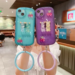 DIY hecho a mano personalizado personalizado teléfono casos 3D juguete femenino mujeres encantadora cristal transparente silicona TPU cubierta con cordón para Iphone 14 Plus 13 12 11 Pro Max XR XS 8 7 6S