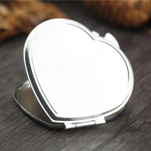 DIY espejo de bolsillo de Metal maquillaje plegable en forma de corazón espejos portátiles compactos en blanco para recuerdo de fiesta de boda personalizado