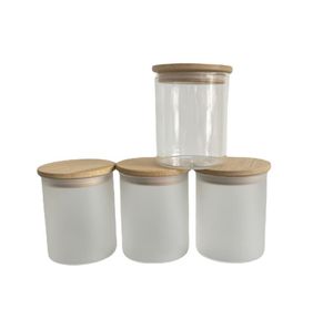 Sublimación de bricolaje 6 oz vaso de vidrio lata con tapa de bambú vela tarro de almacenamiento de alimentos contenedor claro esmerilado suministros de cocina para el hogar portátil SN4885