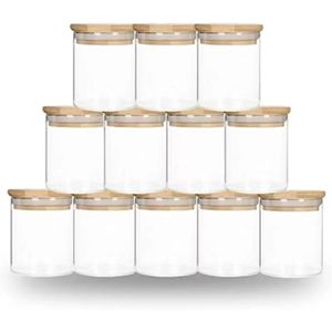 Sublimación de bricolaje 6oz Vaso de vidrio con tapa de bambú Container de almacenamiento de alimentos Clear Frosted Home Supplies Portable RRB15947