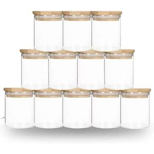 Sublimación de bricolaje 6oz Vaso de vidrio con tapa de bambú Container de almacenamiento de alimentos Clear Frosted Home Supplies Portable BBB1594