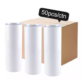 Tasses de sublimation bricolage 20 oz gobeurs consécutifs avec couvercle et paille métallique et bas en caoutchouc en acier inoxydable slim bombe assule de voyage de voyage